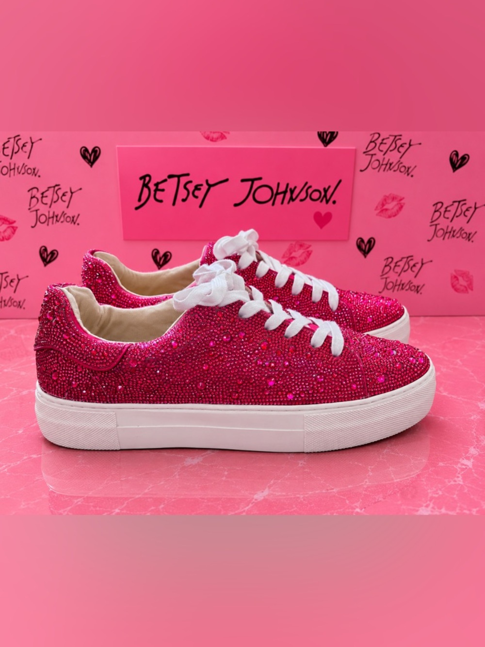 Betsey Johnson Pink Rhinestone Platform Sneakers Women’s Size 8.5M Sparkly - Picture 5 of 8